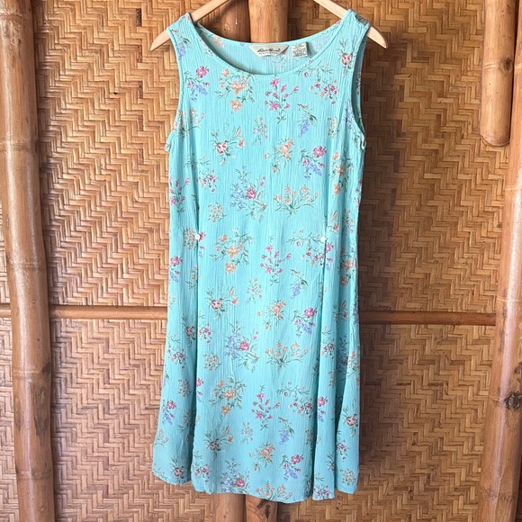 Eddie Bauer Dresses & Skirts - Vintage Eddie Bauer Turquoise Floral Mini Dress medium